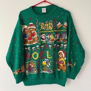 80s vintage green christmas teddy bear graphic ugly holiday pullover sweater